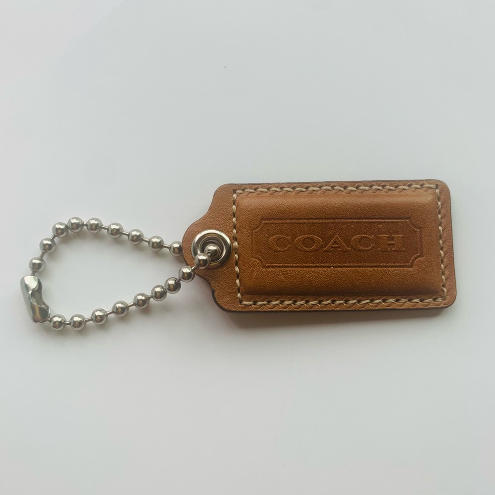 COACH Tan Leather Key Tag with Ball Chain